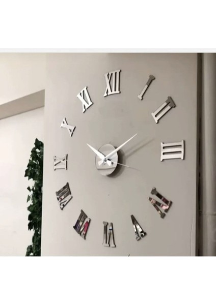 Dekoratif 3D Duvar Saati Pleksi Ayna Roma Rakamlı Büyük Boy