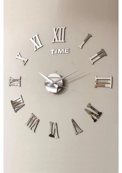 3D Ayna Roma Rakamlı Dekoratif Büyük Boy Duvar Saati