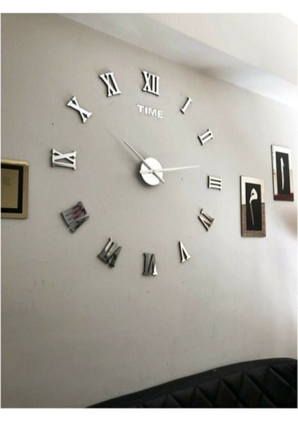 Time Collection 3D Roma Rakamlı Duvar Saati (Gümüş)