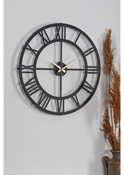 Duvar Saati 50CM Sessiz Mekanizma Siyah Metal Kasa Modern Tasarım - Roma Rakamlı 50 Mds-50