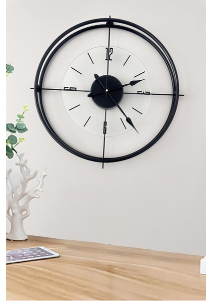 Siyah Deluxe Şeffaf Cam Orta Boy Iskandinav Modern Dekoratif Metal Duvar Saati fiyatları