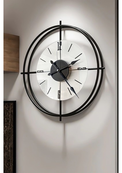 Siyah Deluxe Şeffaf Cam Orta Boy Iskandinav Modern Dekoratif Metal Duvar Saati modelleri