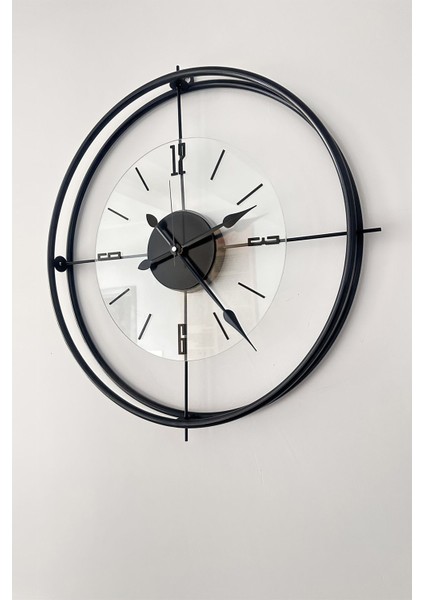 Siyah Deluxe Şeffaf Cam Orta Boy Iskandinav Modern Dekoratif Metal Duvar Saati fırsatları