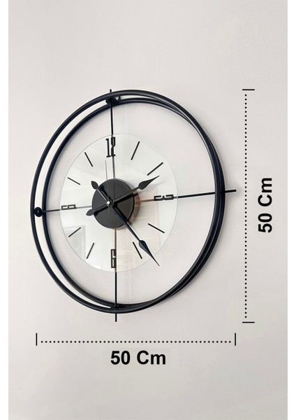 Siyah Deluxe Şeffaf Cam Orta Boy Iskandinav Modern Dekoratif Metal Duvar Saati indirimleri