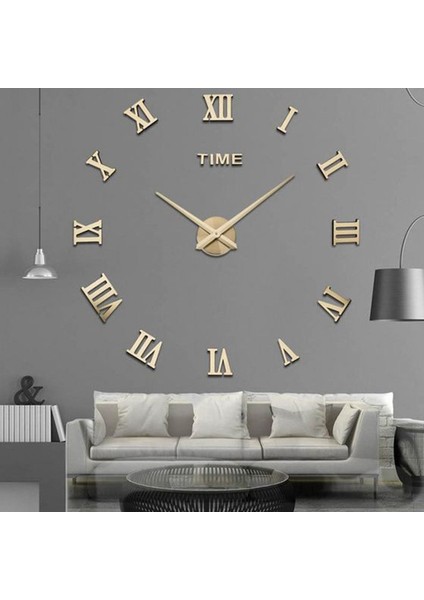 Büyük Boy 3D Duvar Saati Büyük 3D Roma Rakamlı Duvar Saati (Gold) indirimleri