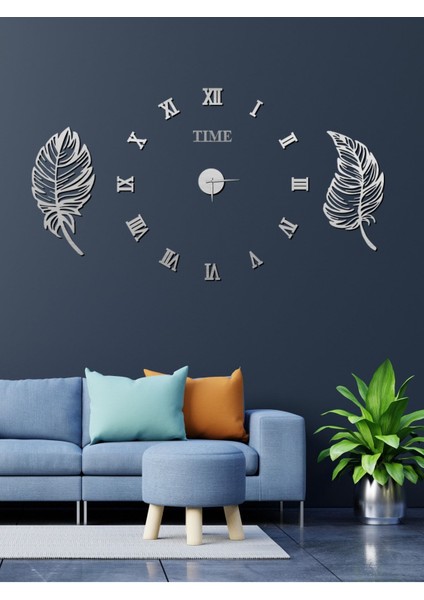 Time Collection 3D Roma Rakamlı Saat ve 2li Yaprak Pano Set (Gümüş) fiyatları