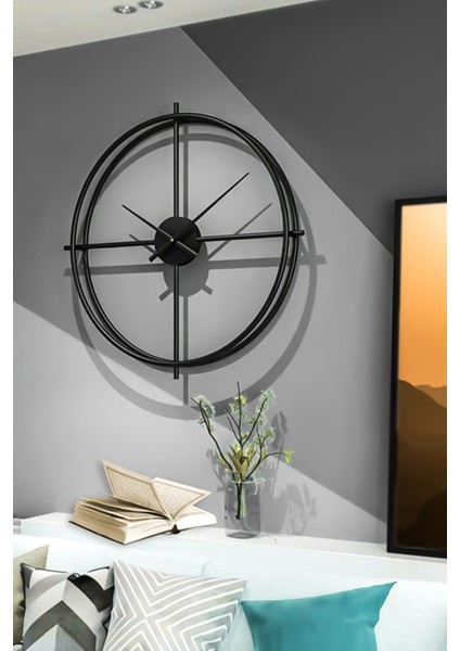 Iskandinav Xxl 75 cm Siyah, Ispanyol ve Iskandinav Tarzı Ferforje Metal Minimalist Duvar Saati