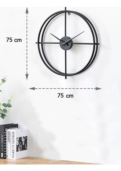 Iskandinav Xxl 75 cm Siyah, Ispanyol ve Iskandinav Tarzı Ferforje Metal Minimalist Duvar Saati indirimleri
