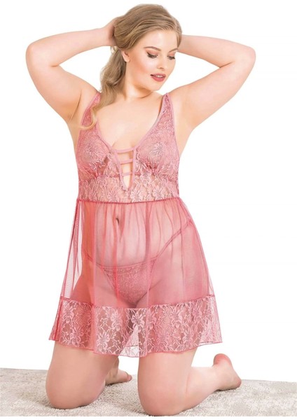 Büyük Beden Mercan Kısa Tül Gecelik modelleri