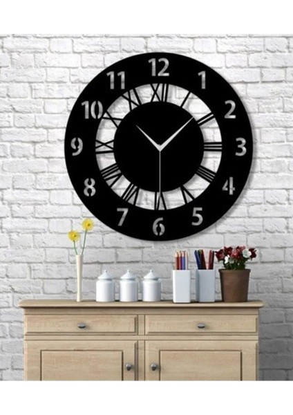 Siyah Ahşap Yuvarlak Roma Rakamlı Duvar Saati Salon Oturma Yatak Odası Ofis Için 40X40 Duvar Dekoru