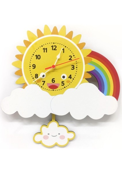 Sallanan Sarkaçlı Ahşap Bulut Çocuk Odası Duvar Saati