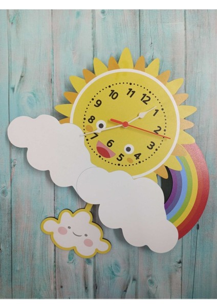 Sallanan Sarkaçlı Ahşap Bulut Çocuk Odası Duvar Saati modelleri