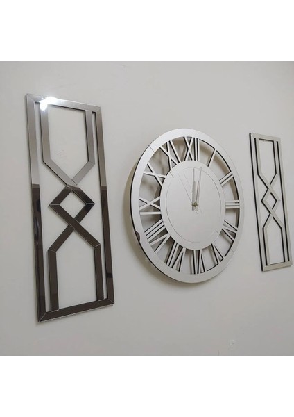 3'lü Kum Saati Dekoratif Duvar Saati Tablo Saat (Gümüş) modelleri