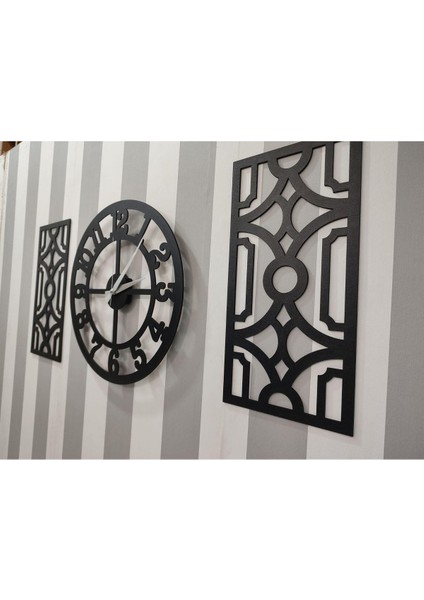 Time Collection 3 Parça Fero Latin Rakamlı Dekoratif Duvar Saati (Siyah) modelleri
