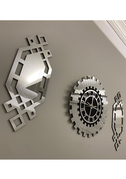 Dekoratif Duvar Saati 3 Lü Set 40 cm Gümüş Modern Türk Rakamlı Duvar Saati 18 x 51 cm Baklava Tablo modelleri
