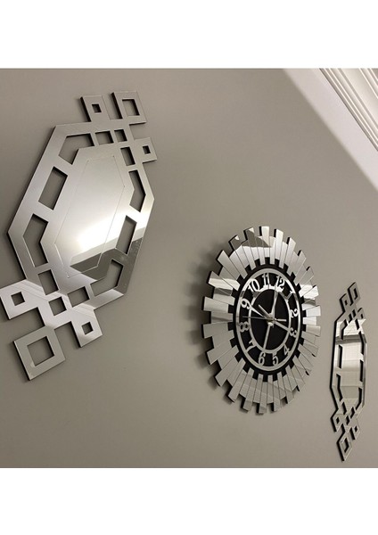 Dekoratif Duvar Saati 3 Lü Set 40 cm Gümüş Modern Türk Rakamlı Duvar Saati 18 x 51 cm Baklava Tablo fırsatları