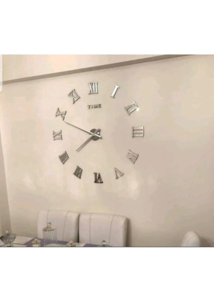 3D Ayna Roma Rakamlı Duvar Saati Dekoratif Duvar Saati Gümüş Renk fiyatları