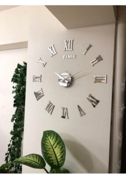 3D Ayna Roma Rakamlı Duvar Saati Dekoratif Duvar Saati Gümüş Renk modelleri