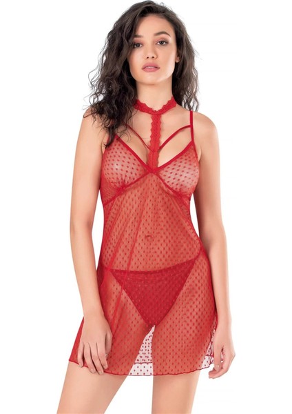 Kırmızı Kısa Tül Gecelik