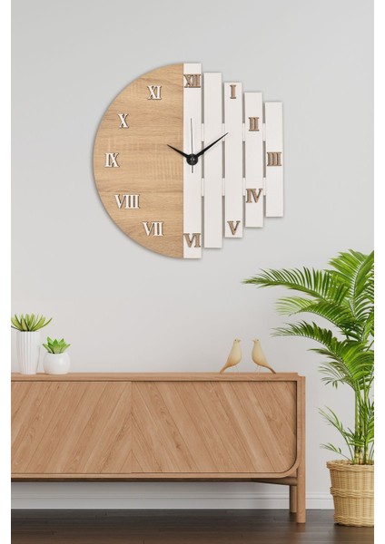 Ahşap Lazer Kesim Roma Rakamlı Duvar Saati 43 cm - Roma Rakamlı Ritim