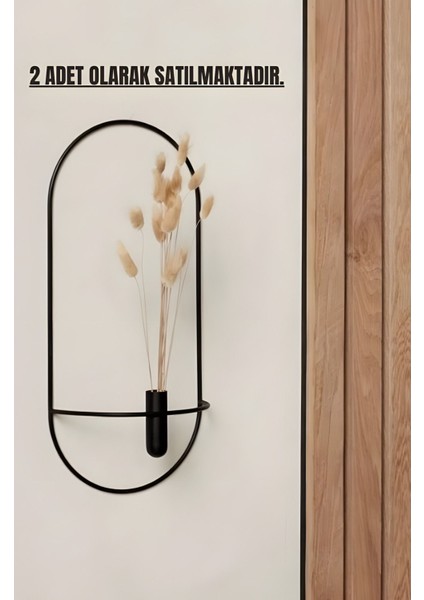 2 Li Siyah Oval Çiçeklik , Modern Dekoratif Metal Duvar Çiçeklik