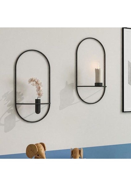 2 Li Siyah Oval Çiçeklik , Modern Dekoratif Metal Duvar Çiçeklik fırsatları