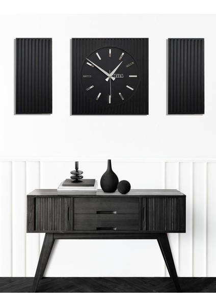 Time Collection Rayon Black 3 Parça Kare Duvar Saat, (Siyah) fiyatları