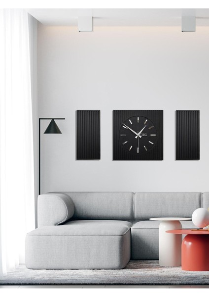Time Collection Rayon Black 3 Parça Kare Duvar Saat, (Siyah) modelleri