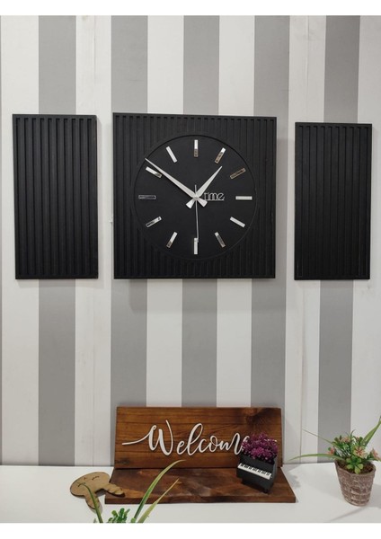 Time Collection Rayon Black 3 Parça Kare Duvar Saat, (Siyah) indirimleri