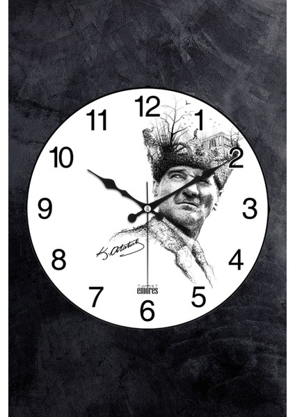 36 cm Gerçek Bombe Cam Akar Saniye Sessiz Mekanizma Dekoratif Atatürk Duvar Saati