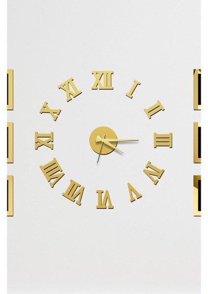 Time Collection 3D Roma Rakamlı Duvar Saati (Altın)