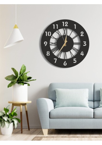 Siyah Hediyelik Ahşap Dekoratif Farklı Desenli Duvar Saati 50CM