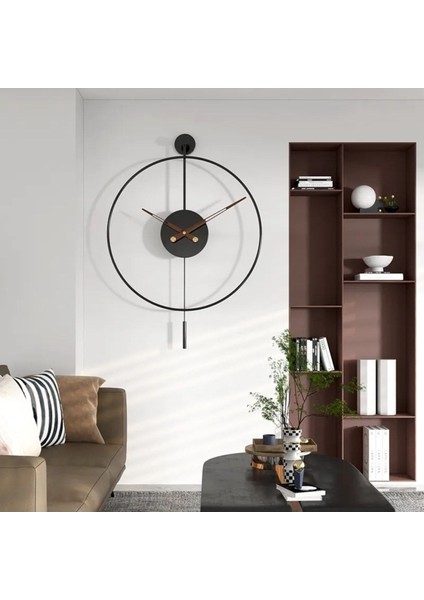 (Büyük Boy 50CM) Siyah Tiktok - Ceviz 35 cm Akrep Yelkovan , Modern Sarkaçlı Metal Duvar Saati