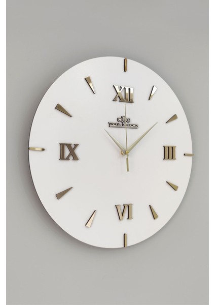 Özel Dekoratif Roma Rakamlı Aynalı Duvar Saati Beyaz & Gold Sessiz Mekanizma 37X37CM