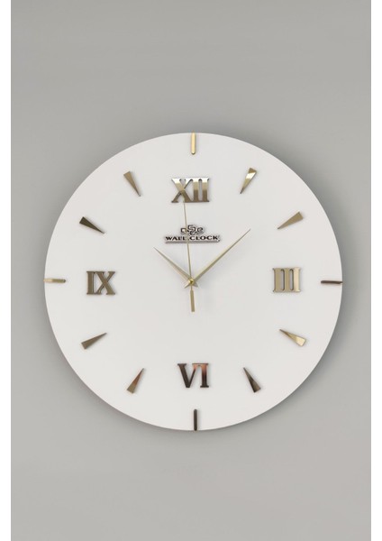 Özel Dekoratif Roma Rakamlı Aynalı Duvar Saati Beyaz & Gold Sessiz Mekanizma 37X37CM fiyatları