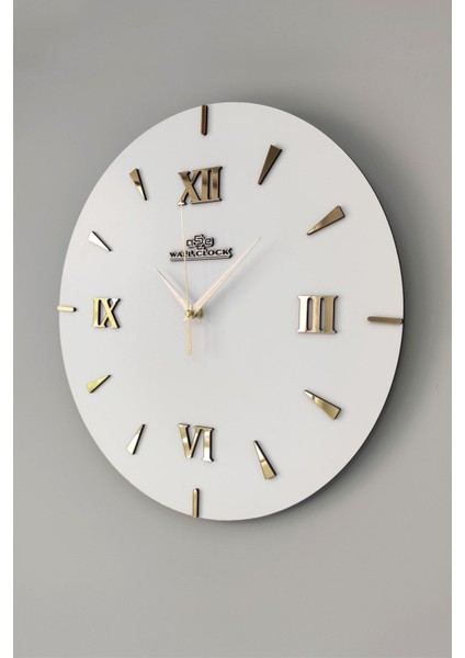 Özel Dekoratif Roma Rakamlı Aynalı Duvar Saati Beyaz & Gold Sessiz Mekanizma 37X37CM modelleri