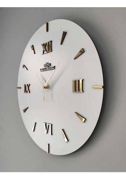 Özel Dekoratif Roma Rakamlı Aynalı Duvar Saati Beyaz & Gold Sessiz Mekanizma 37X37CM fırsatları