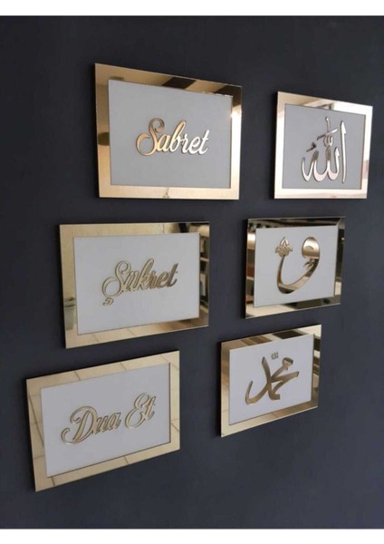 Sabret Şükret Dua Et Duvar Tablosu 6'lı Paket Özel Tasarım