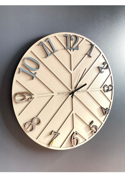 Diagonal Lines - Krem & Gümüş - 50CM Duvar Saati