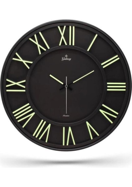 Modern Exculusive Siyah Fosforlu Duvar Saati 41 cm Siyah Yuvarlak Plastik 41 x 41