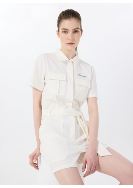 D5SL-TLM3615 Beyaz Relaxed Düz Kadın Tulum