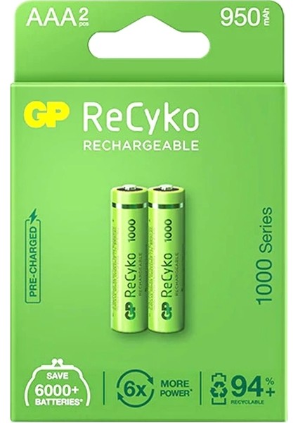 Gp Recyko 950 Mah R03 Aaa Şarjlı 2li Pil GP100AAAHCE-2EB2 (GPRHC103E000) (4172)