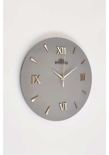 Özel Dekoratif Roma Rakamlı Aynalı Duvar Saati Antrasit & Gold Sessiz Mekanizma 37X37CM