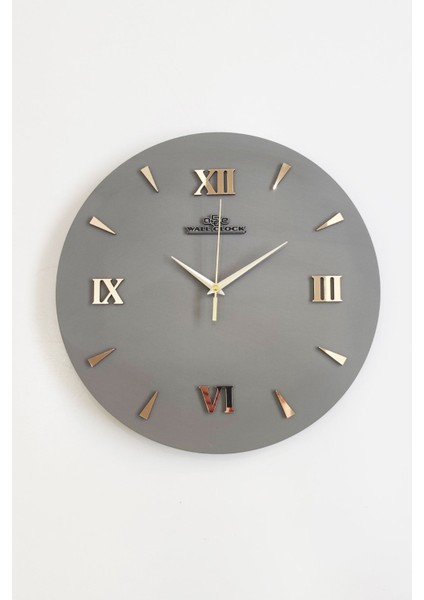 Özel Dekoratif Roma Rakamlı Aynalı Duvar Saati Antrasit & Gold Sessiz Mekanizma 37X37CM fiyatları