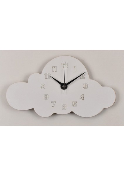 Ahşap Beyaz Bulutlu Çocuk Odası Duvar Saati (Ahşap Sticker Bulut ve Yağmur Damlası Hediyeli) modelleri