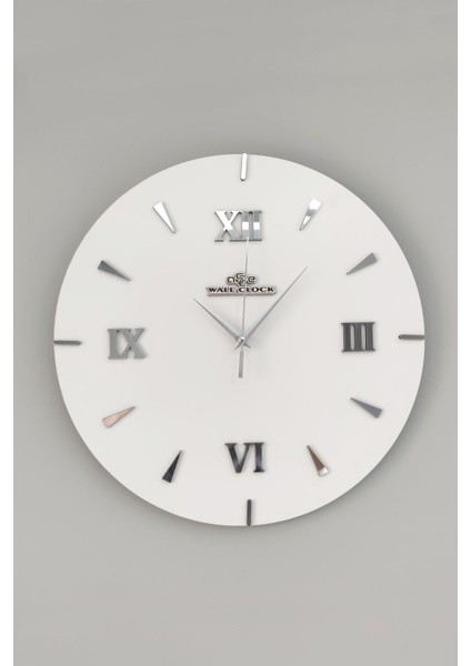 Özel Dekoratif Roma Rakamlı Aynalı Duvar Saati Beyaz & Gümüş Sessiz Mekanizma 37X37CM fiyatları