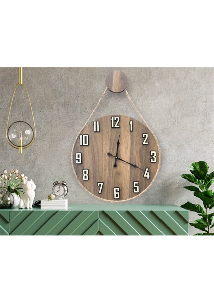 Gold Renk, Halatlı Dekoratif Ahşap,saat, Duvar Saat,duvar Saati,ahşap Saat,saat,wall Clock