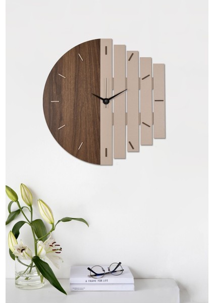 Dekoratif Ahşap Krem Duvar Saati 43 cm - Ritim