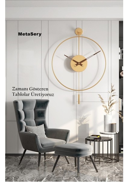 Xxl Büyükboy) cm Gold Tiktok , Ceviz 35 cm Akrep Yelkovan , Modern Dekoratif Metal Duvar Saati