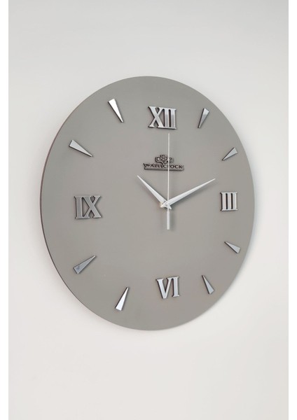 Özel Dekoratif Roma Rakamlı Aynalı Duvar Saati Antrasit & Gümüş Sessiz Mekanizma 37CM